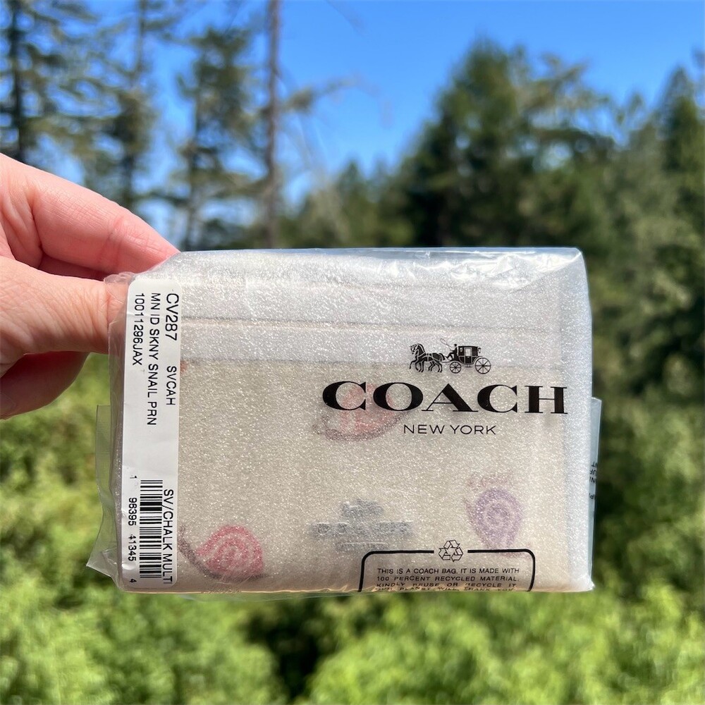 COACH Mini Skinny Card Case Id Case Keychain Wallet Snail Print Silver Hardware - Picture 9 of 10
